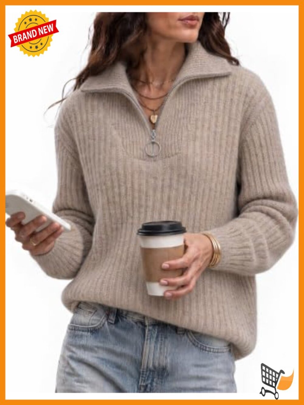 Women's Long Sleeve Quarter Zip Pullover Sweater Stand Collar Knit